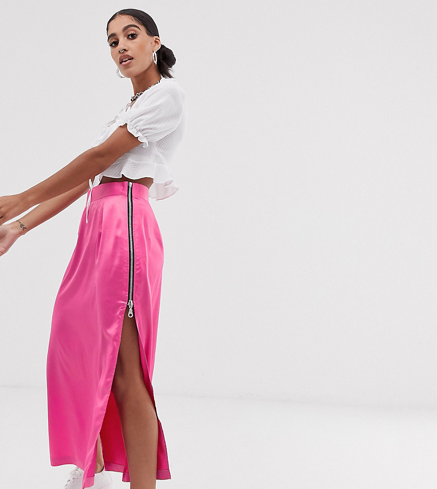 The Ragged Priest satin midi skirt with side zip detail
