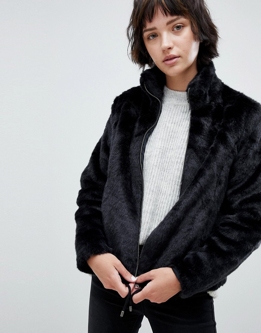 b.Young Faux Fur Funnel Neck Jacket