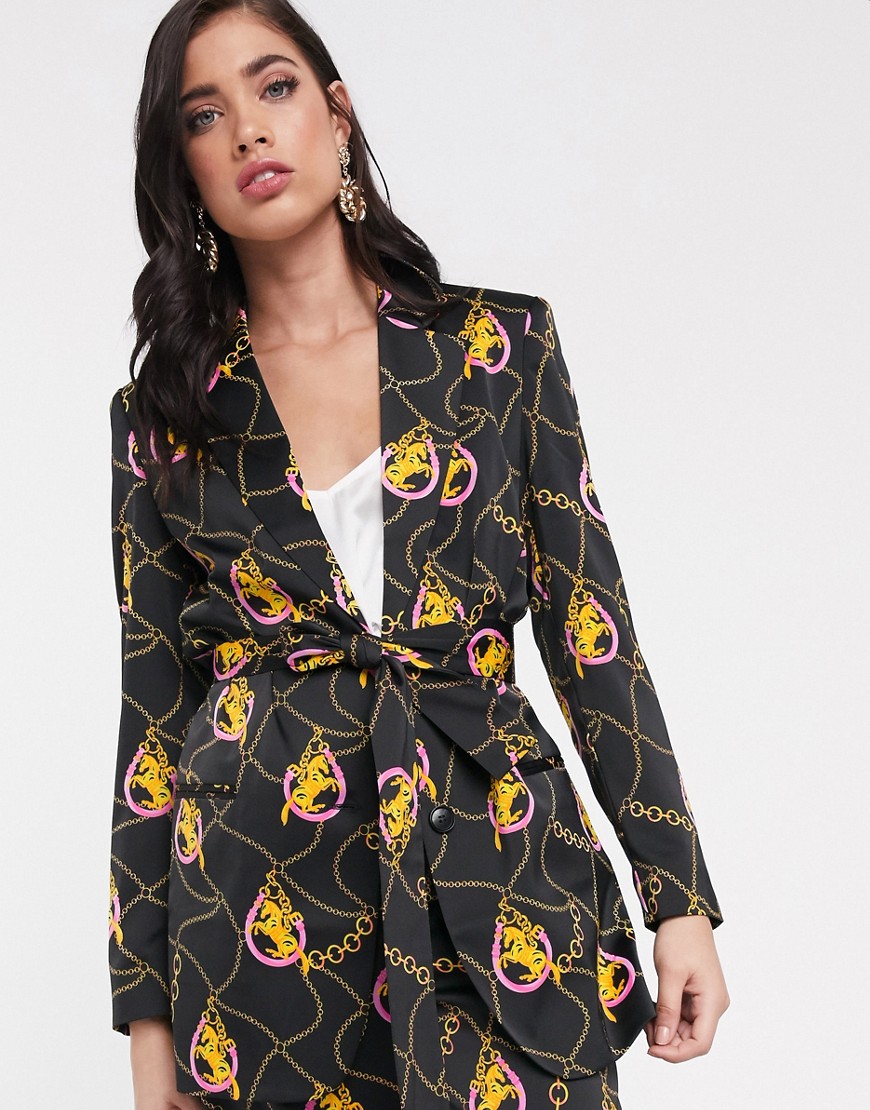 ASOS DESIGN lucky horse belted relaxed suit blazer