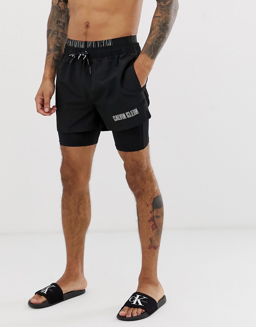 Calvin Klein Intense Power double waistband swim shorts with jammer in black