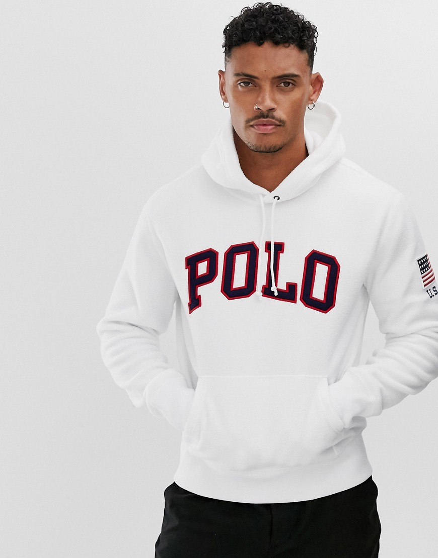Polo Ralph Lauren hoodie in polar fleece white with polo logo