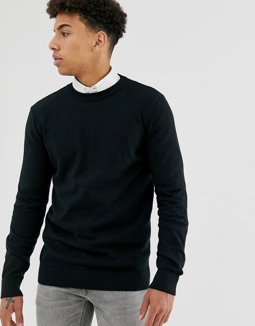 New Look crew neck knitted jumper in black