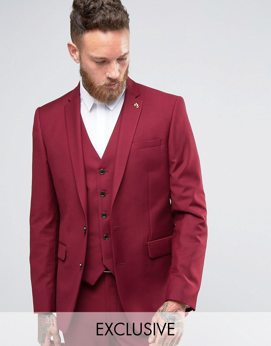 Farah Slim Fit Bright Heron Twill Suit Jacket - Burgundy