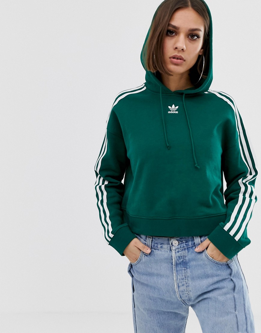 Adidas Originals Adicolor Cropped Hoodie In Green - Green | ModeSens