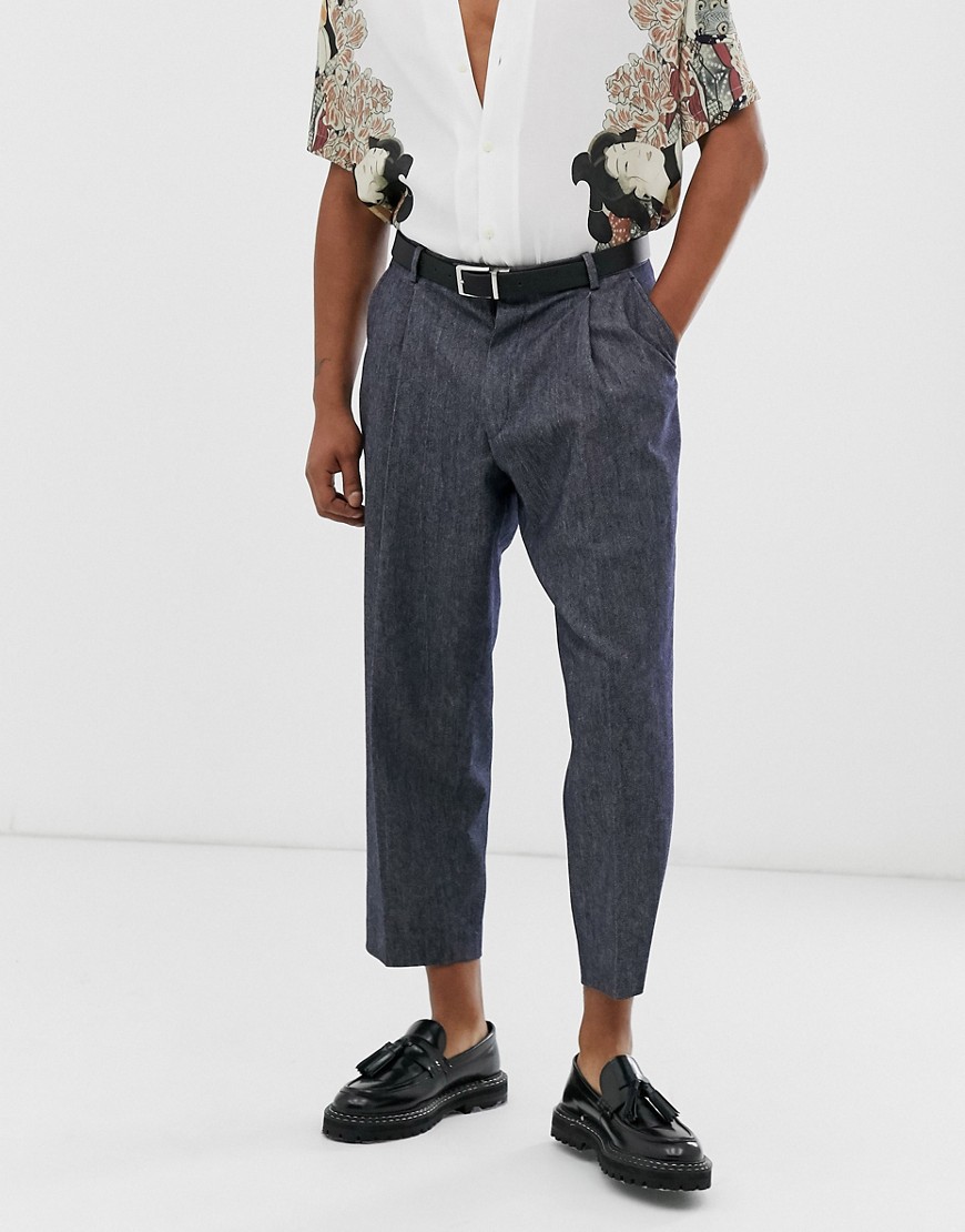 Twisted Tailor wide leg trousers in denim look