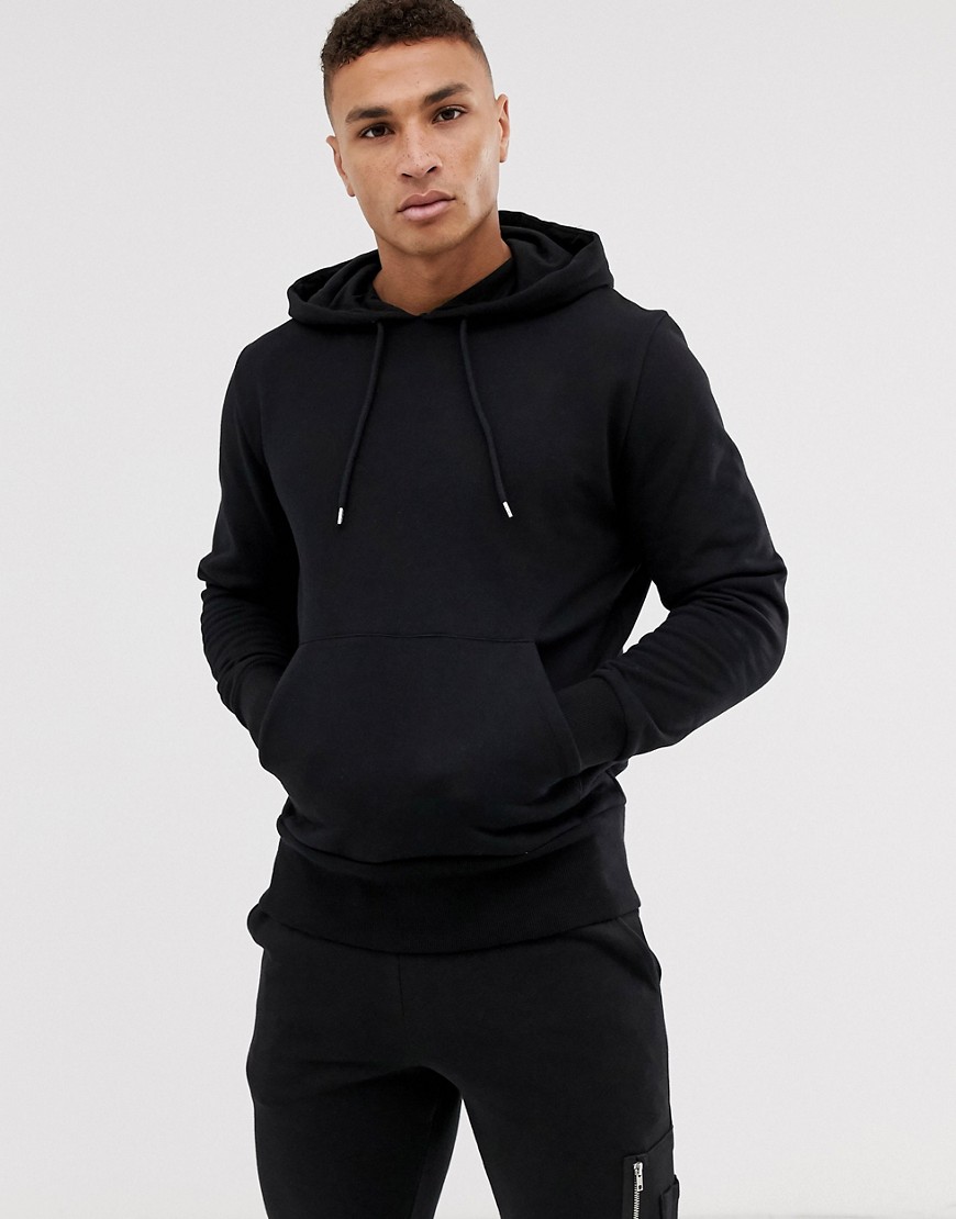 ASOS DESIGN hoodie in black with deep rib