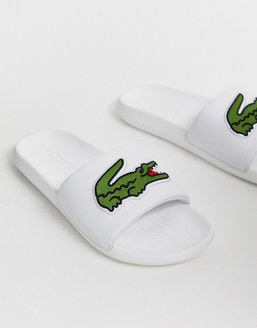 Lacoste croco slides with large logo in white