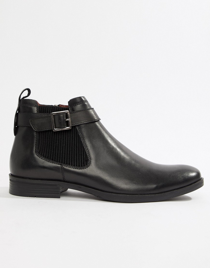 Silver Street Buckle Chelsea Boot in Black - Black leather