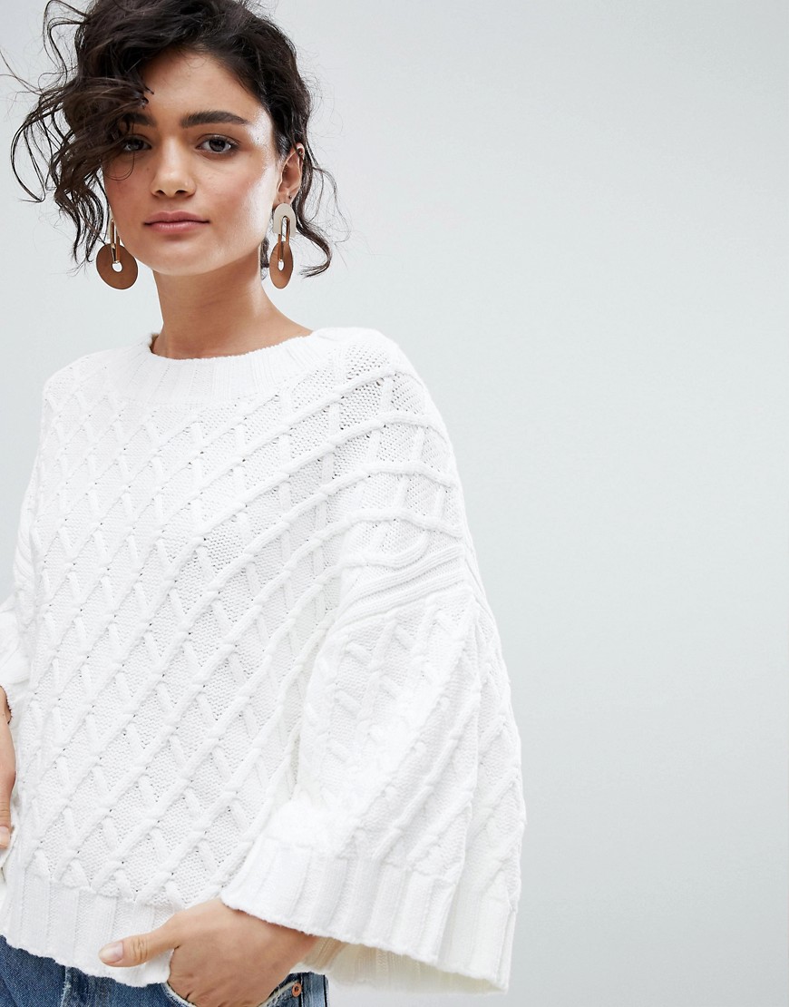 Selected Femme Textured Cropped Jumper With Kimono Sleeves