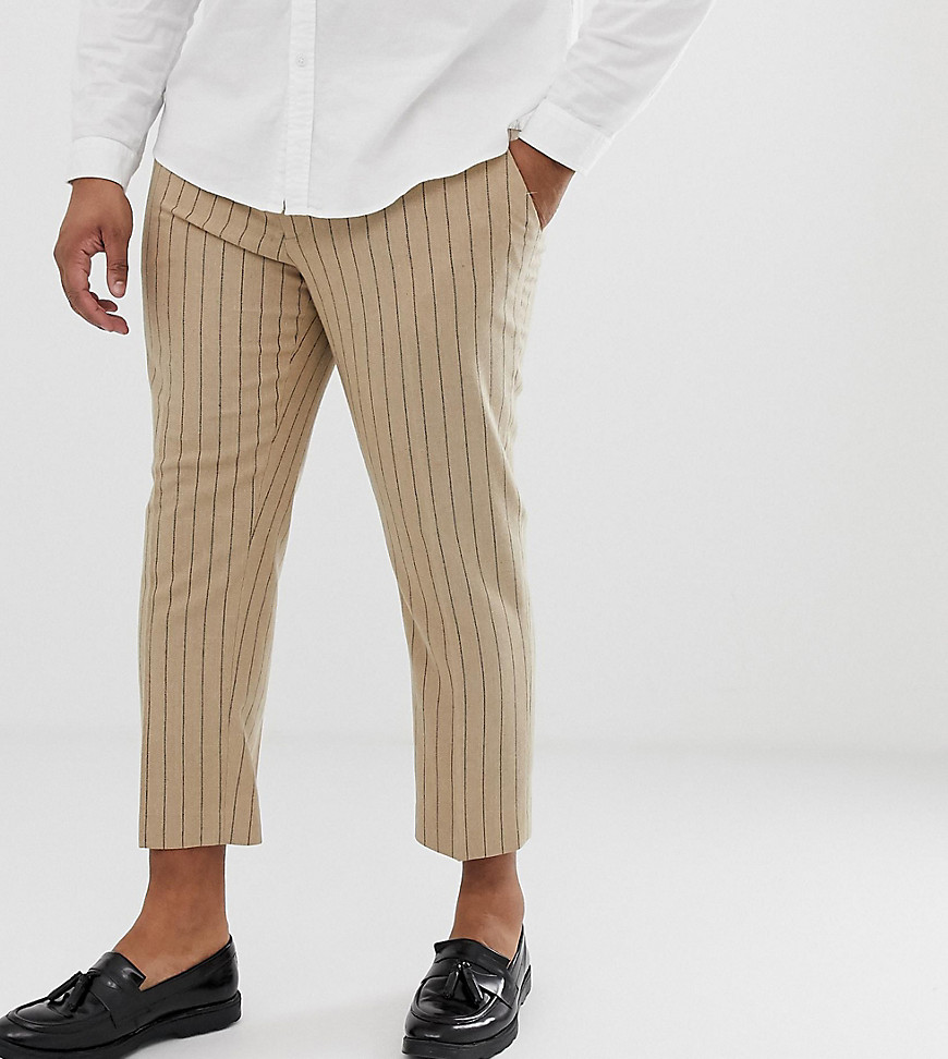 ASOS DESIGN Plus skinny crop smart trouser in stone pinstripe wool mix