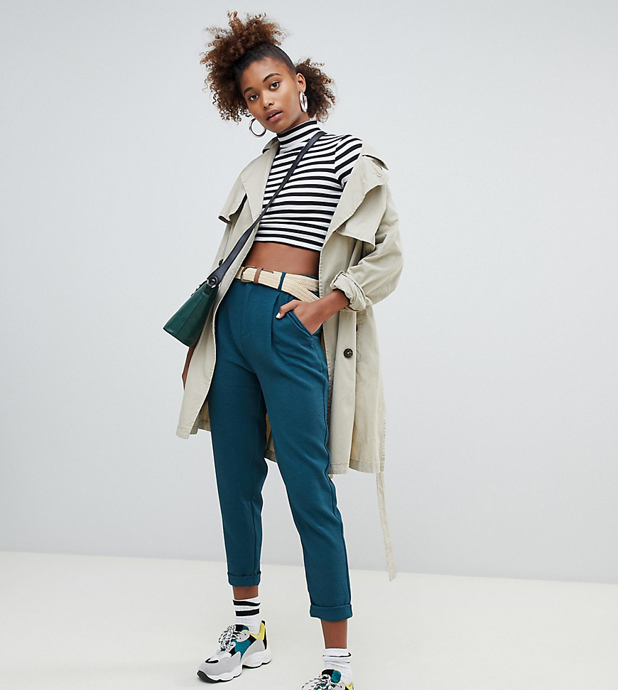 Pull&bear trouser with turn up cuff in green