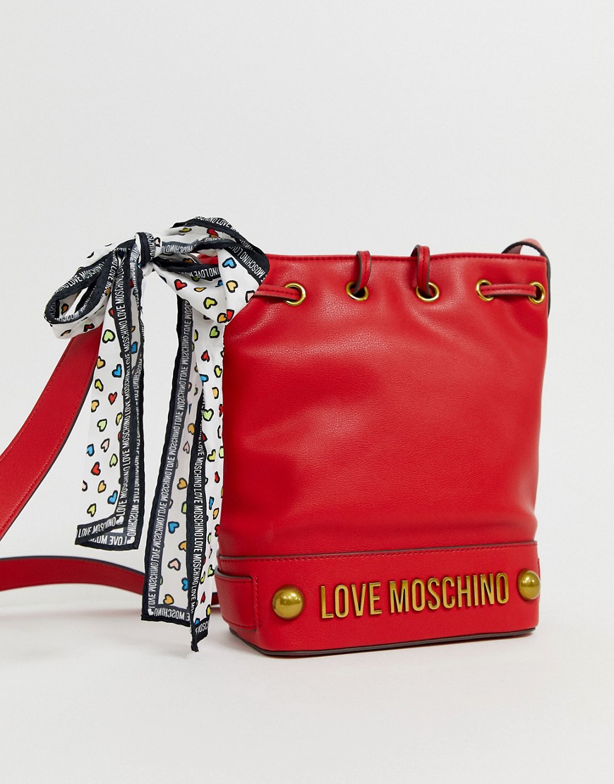 Love Moschino red bucket bag with scarf bow