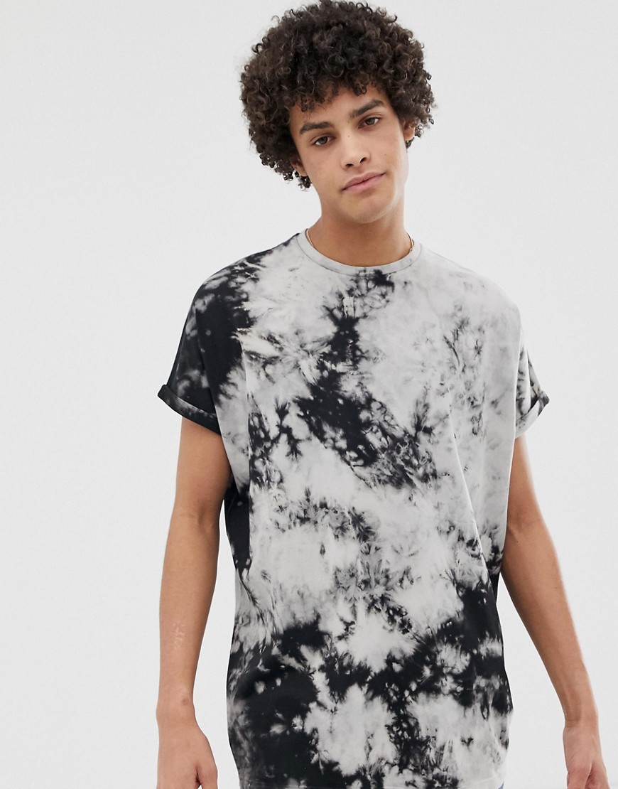 ASOS DESIGN oversized longline t-shirt with roll sleeve in bleach wash