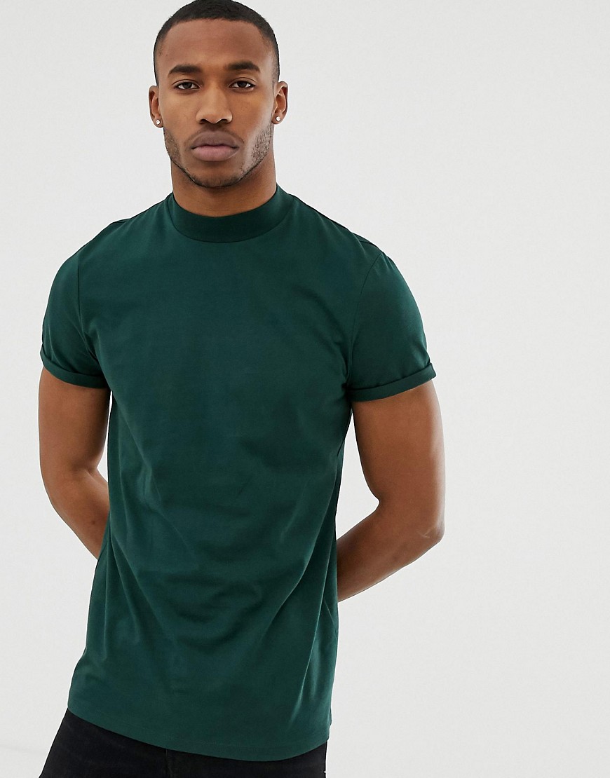 ASOS DESIGNjersey turtle neck with roll sleeve in green