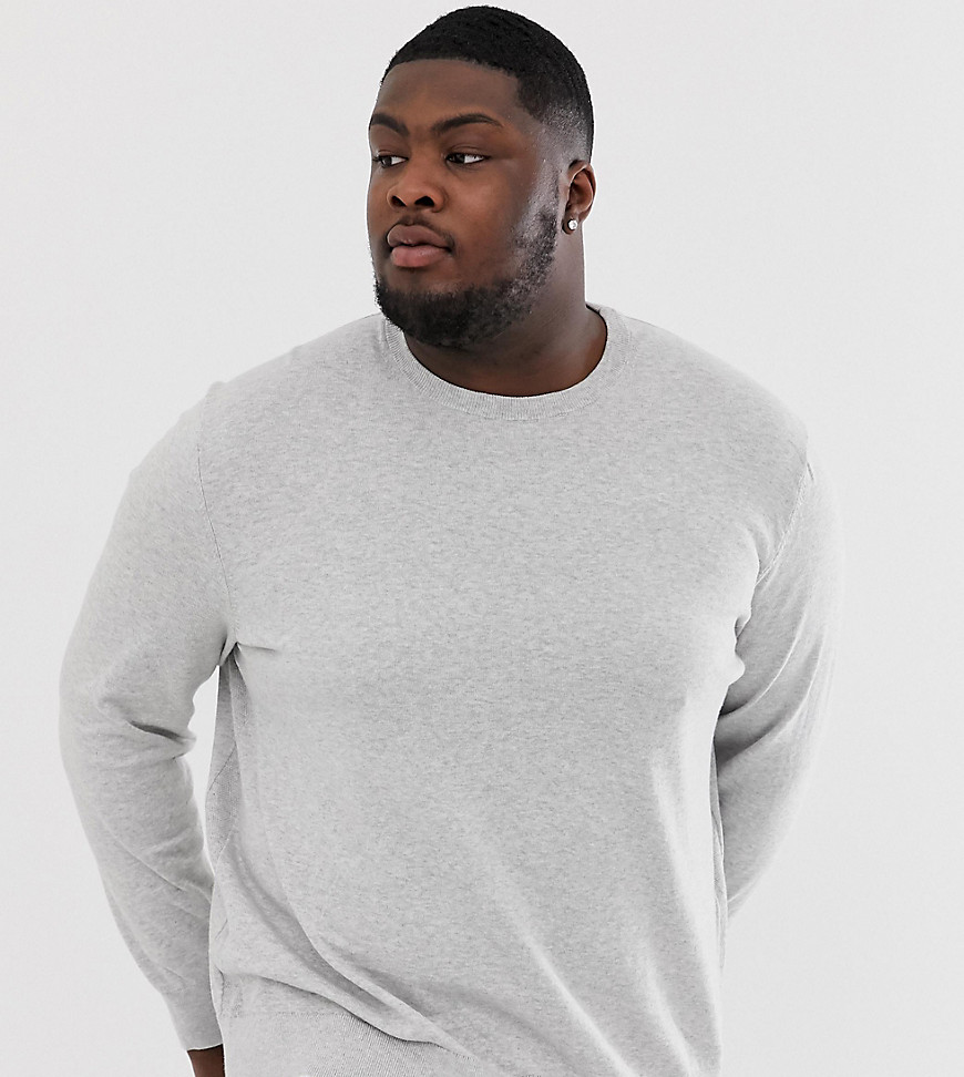 Burton Menswear Big & Tall crew neck jumper in light grey