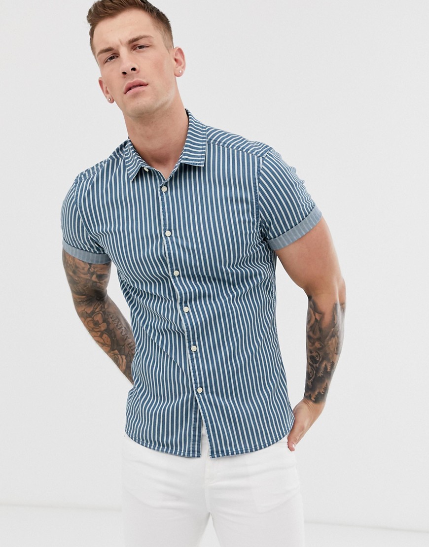 ASOS DESIGN skinny shirt in stripe denim