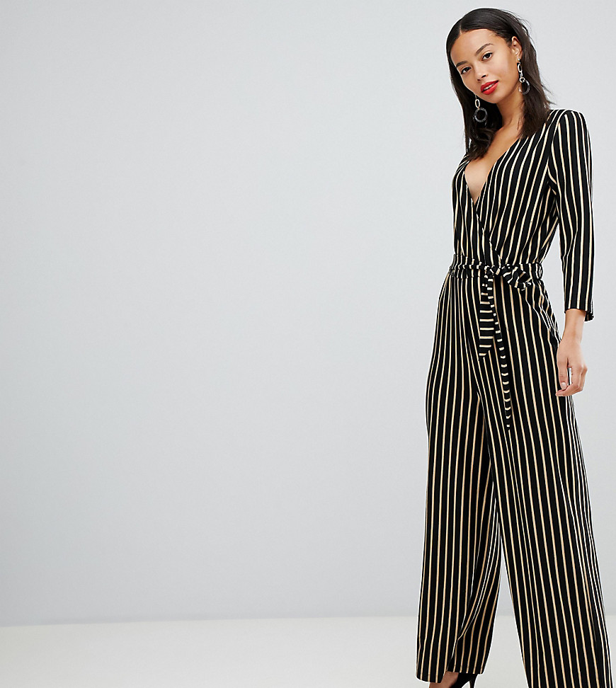 Y.A.S Tall stripe wrap jumpsuit with wide leg