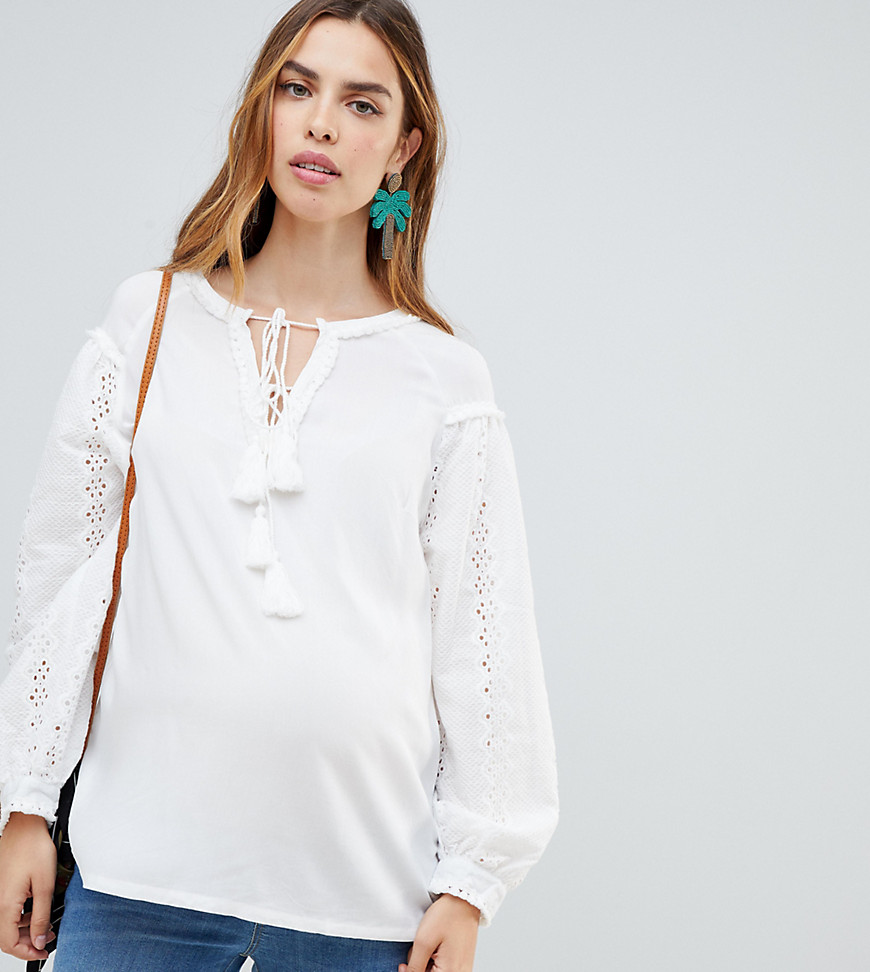 Glamorous Bloom Maternity broderie tunic top with tie detail