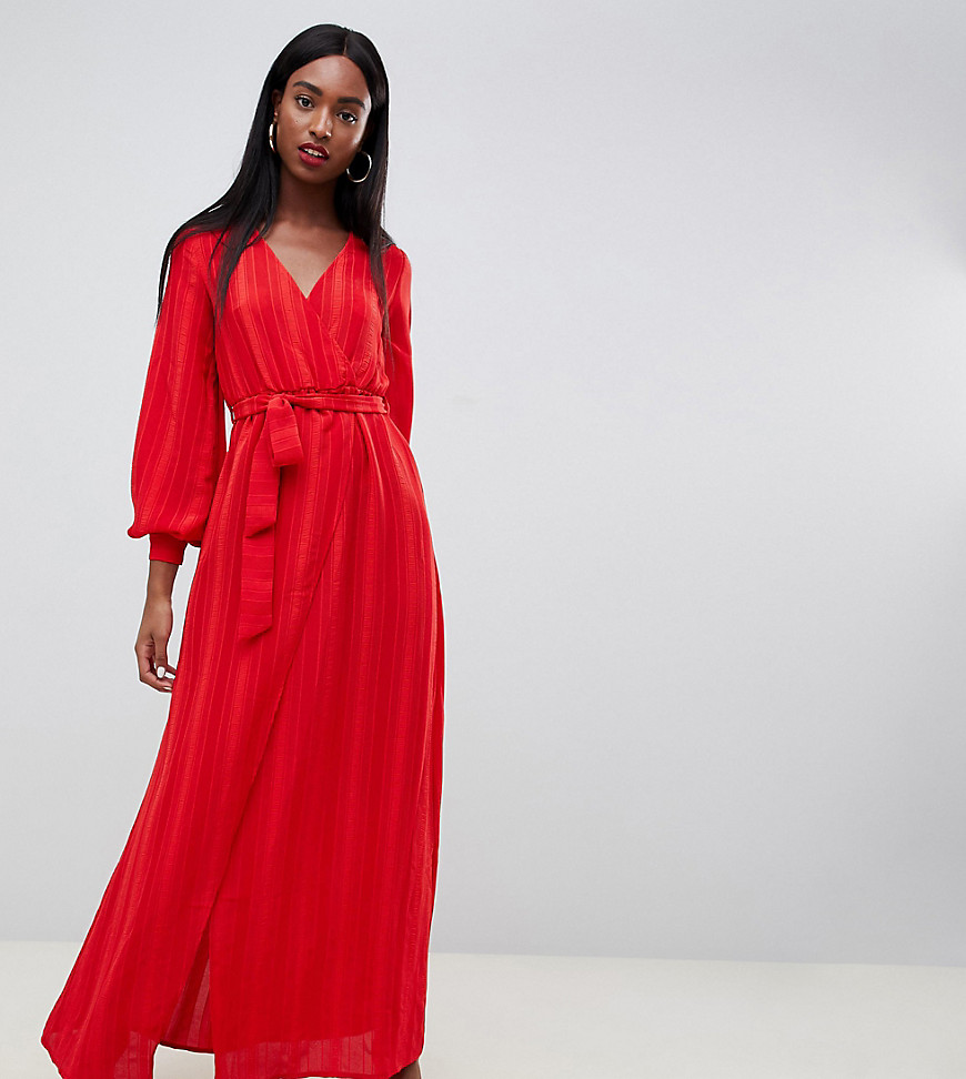 Missguided Tall plisse tie waist maxi dress in red