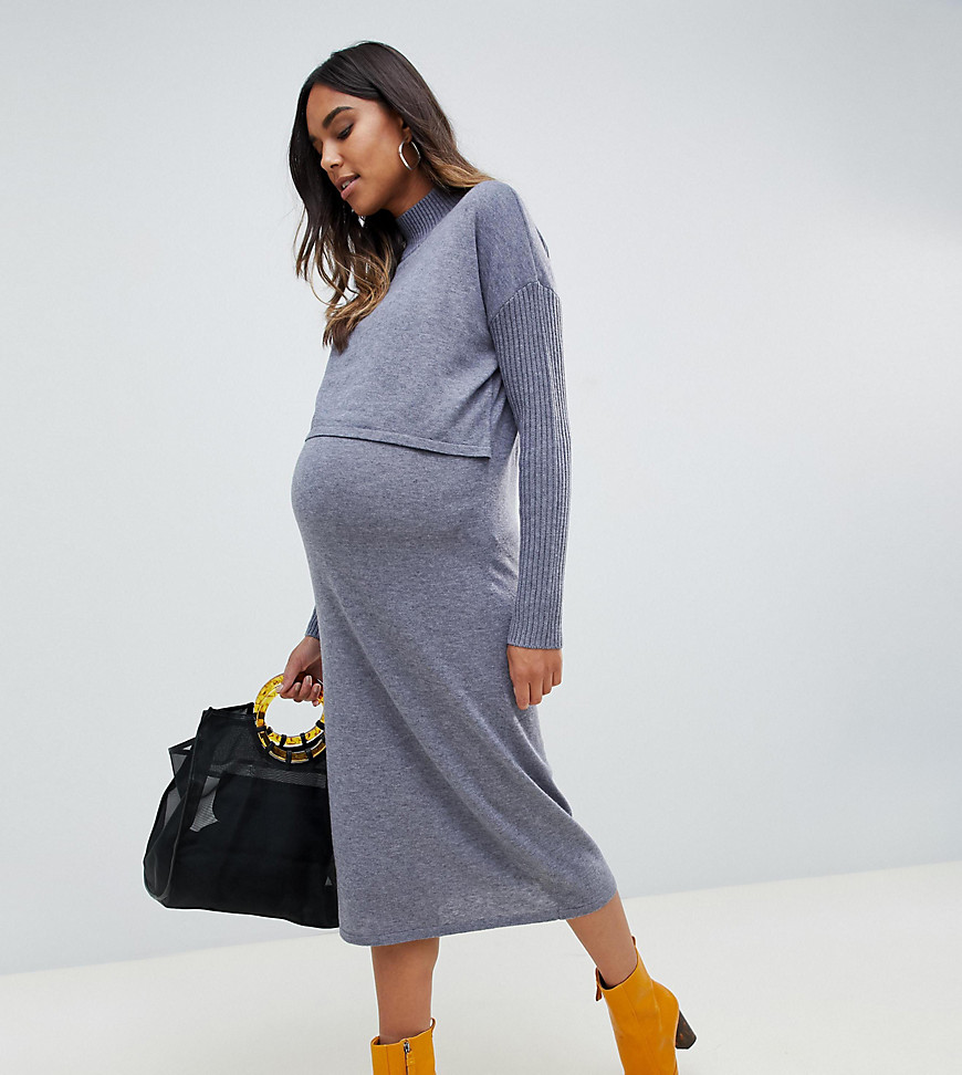 ASOS DESIGN Maternity Nursing eco jumper dress in fine knit