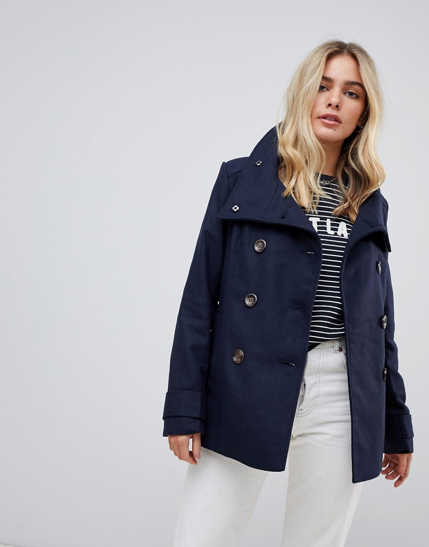 Stella Morgan Double Breasted Coat with Funnel Neck - Navy