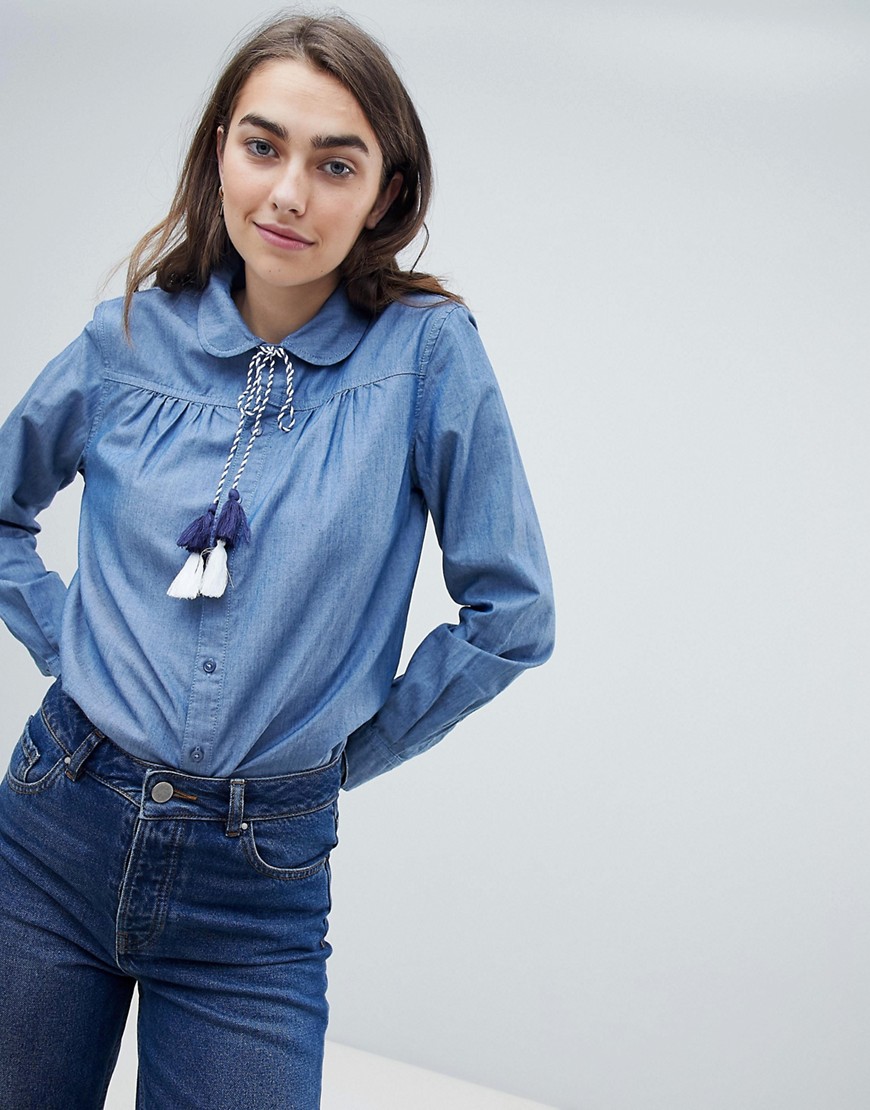 Max&Co Chambray Shirt with Tassels - Blue