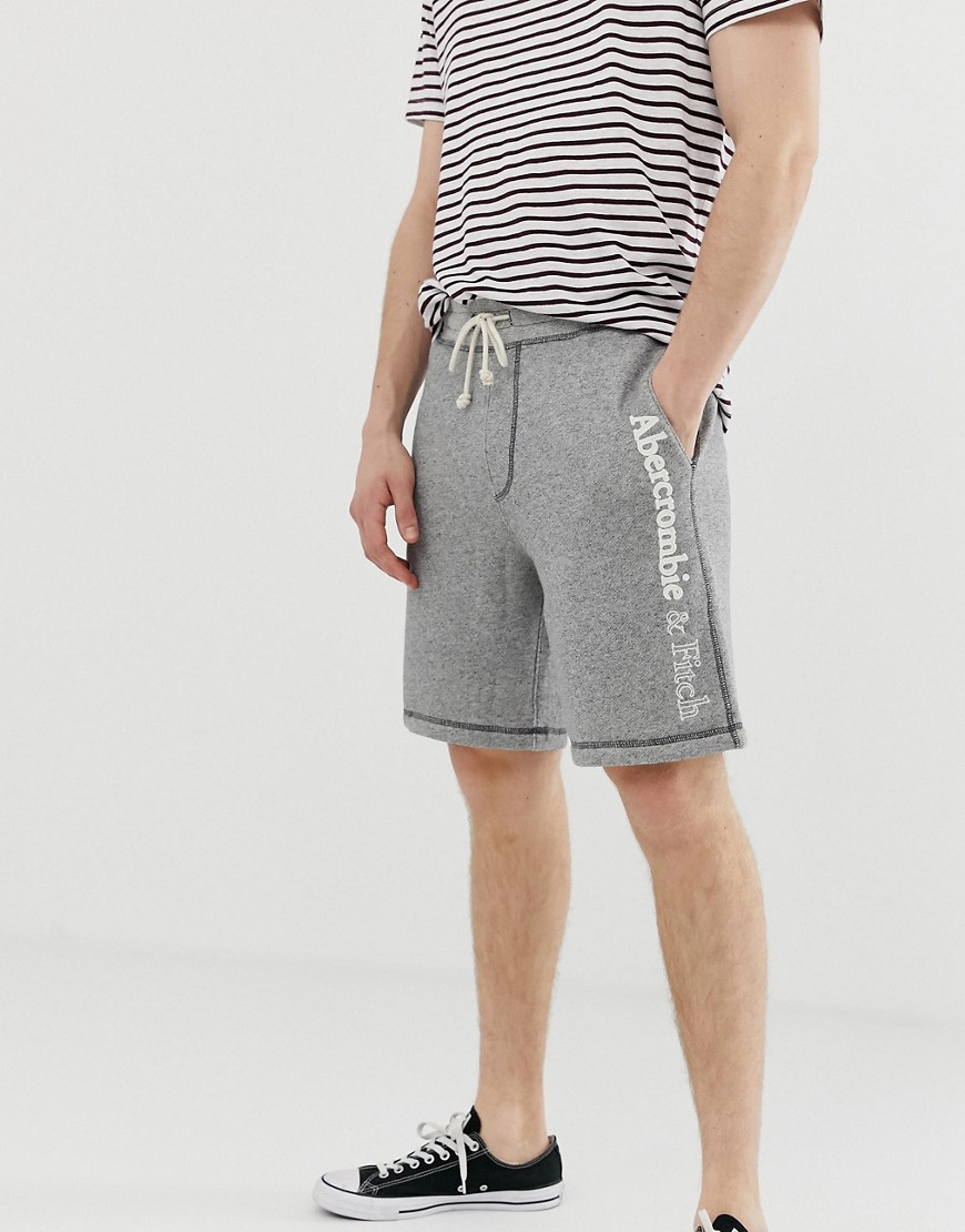 Abercrombie & Fitch logo print sweat shorts in mid grey