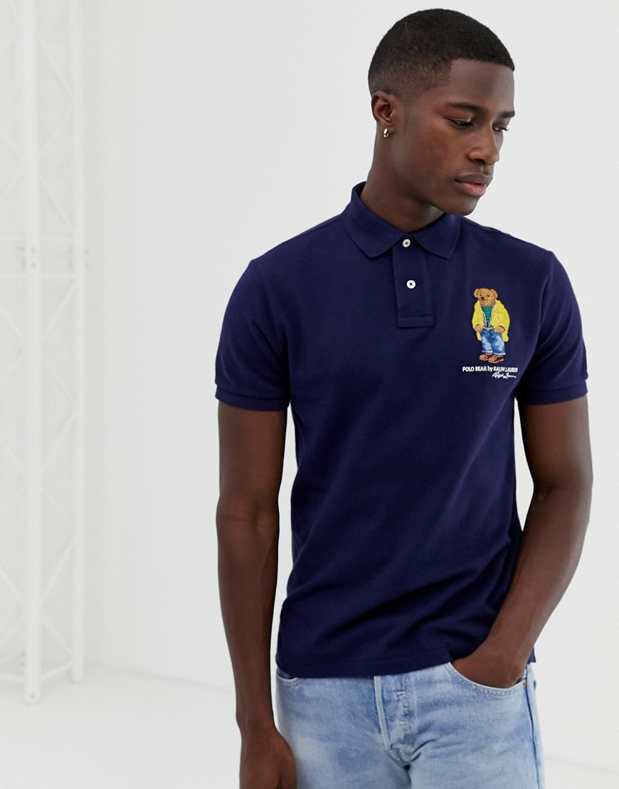 Polo Ralph Lauren custom regular fit pique polo with embroidered bear in navy