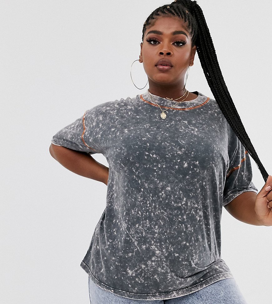 ASOS DESIGN Curve oversized t-shirt in acid wash with contrast stitching