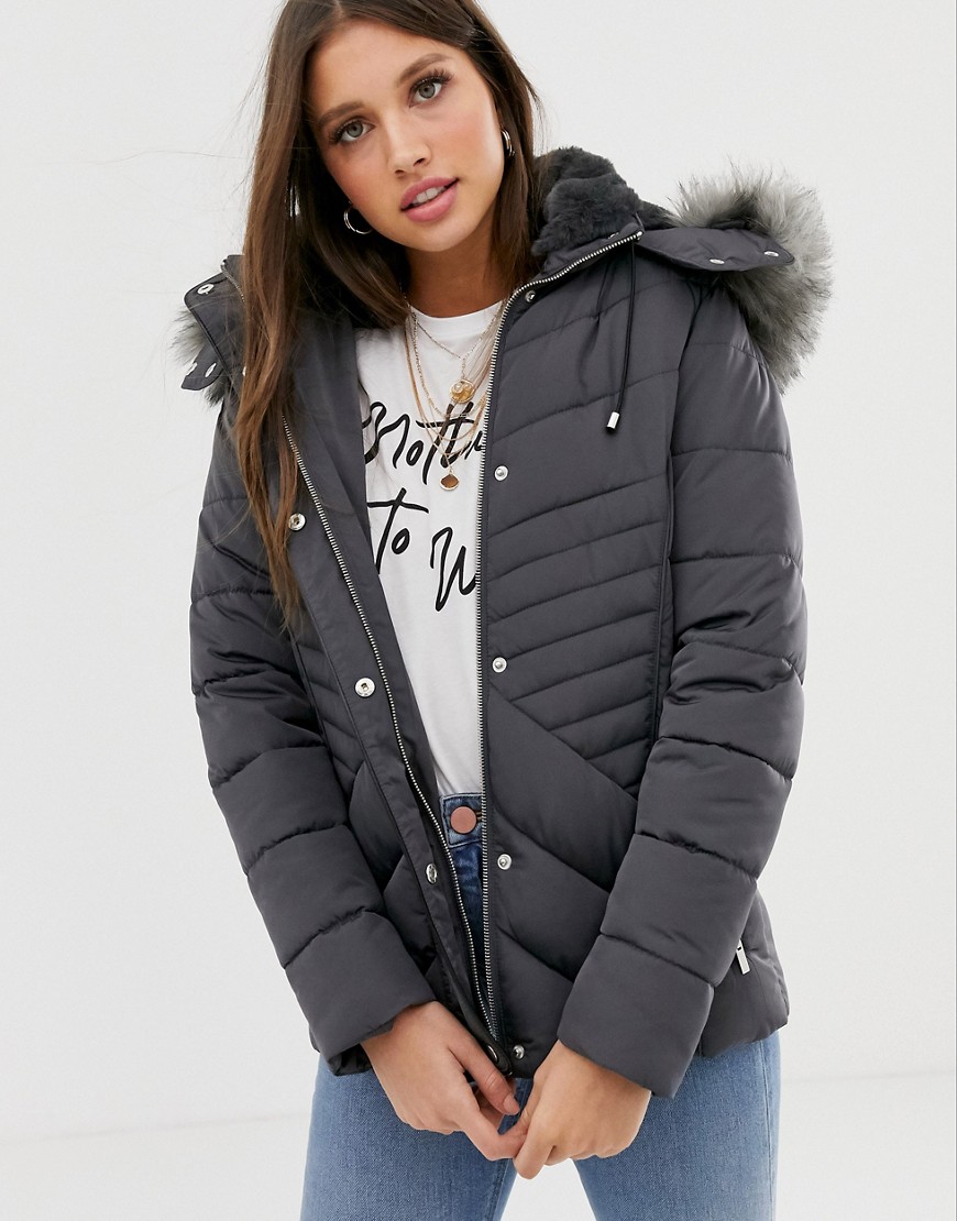 New Look fitted puffer jacket in grey