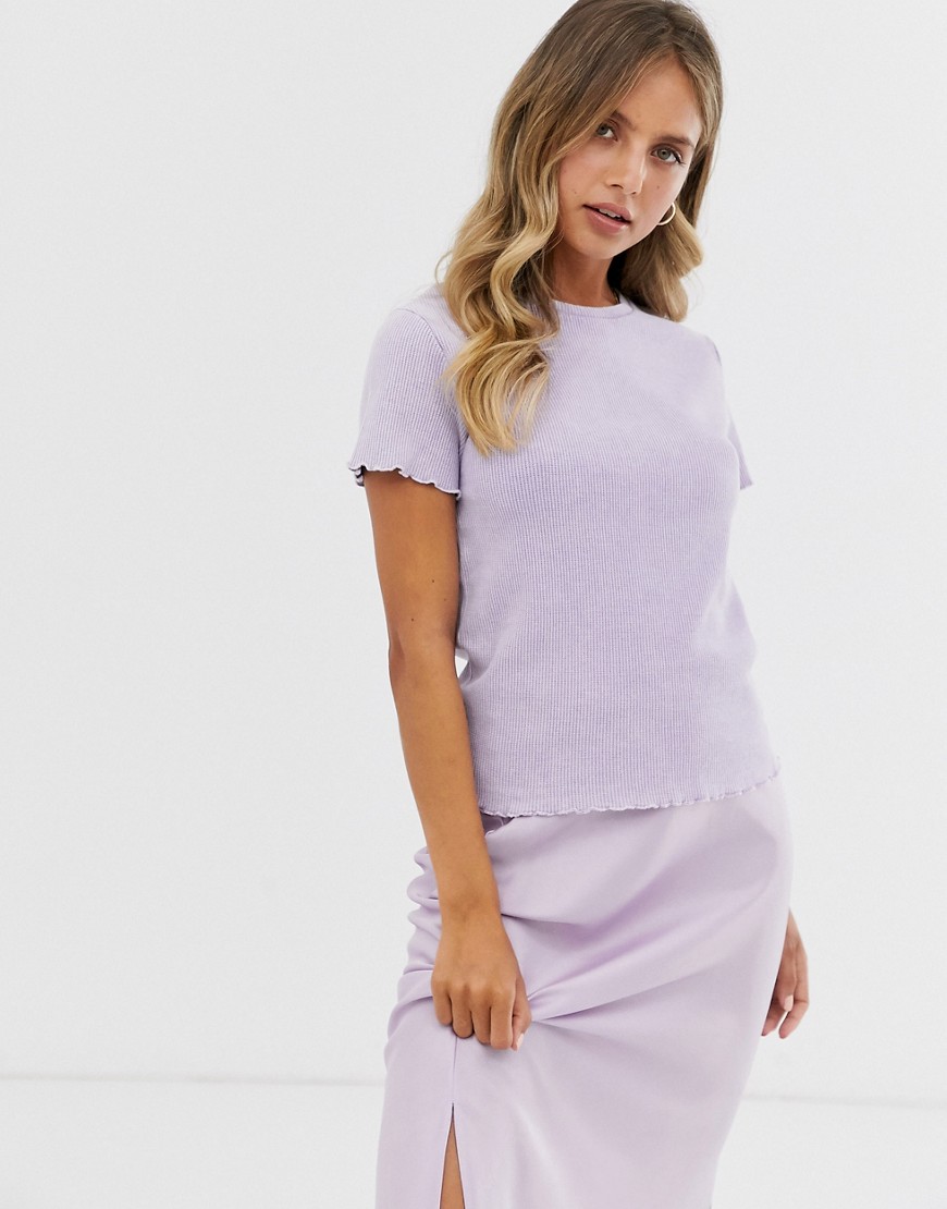 Pimkie ribbed lettuce edge t shirt in lilac