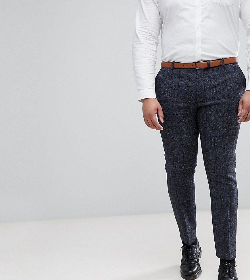 Heart & Dagger plus size slim suit trouser in harris tweed in check