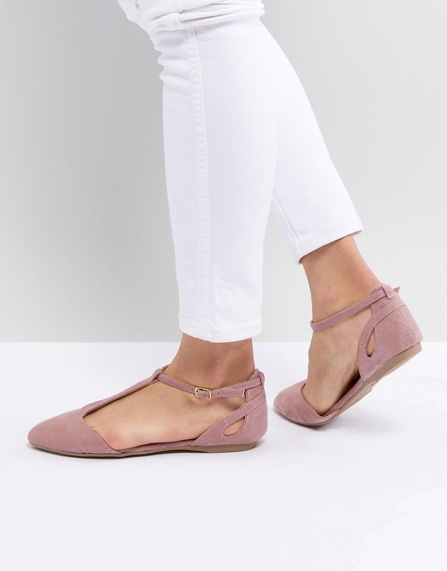 Туфли на плоской подошве с Т-образными ремешками New Look - Розовый 