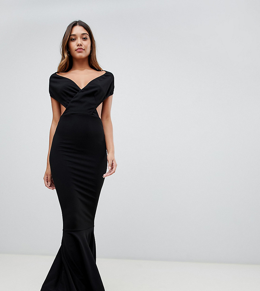 PrettyLittleThing exclusive off the shoulder cut out maxi dress in black