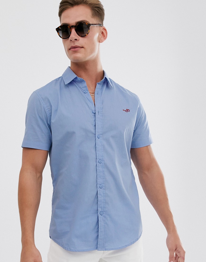 Threadbare embroidered shades short sleeve shirt in blue