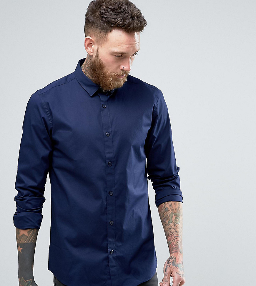 Only & Sons Skinny Concealed Button Down Collar Shirt - Maritime