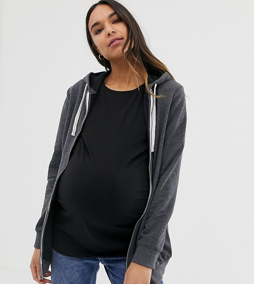 ASOS DESIGN Maternity zip through hoodie in charcoal