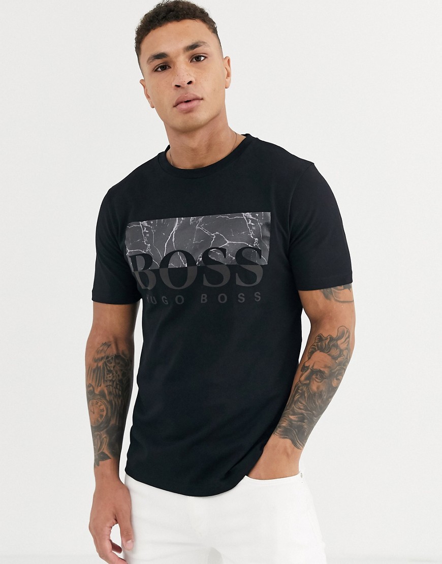 BOSS Trek 4 marble print logo t-shirt in black