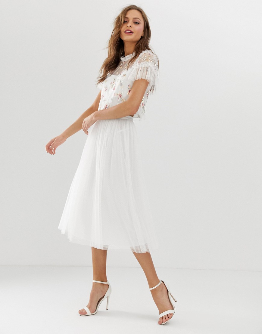 Needle & Thread dotted tulle midaxi skirt in ivory