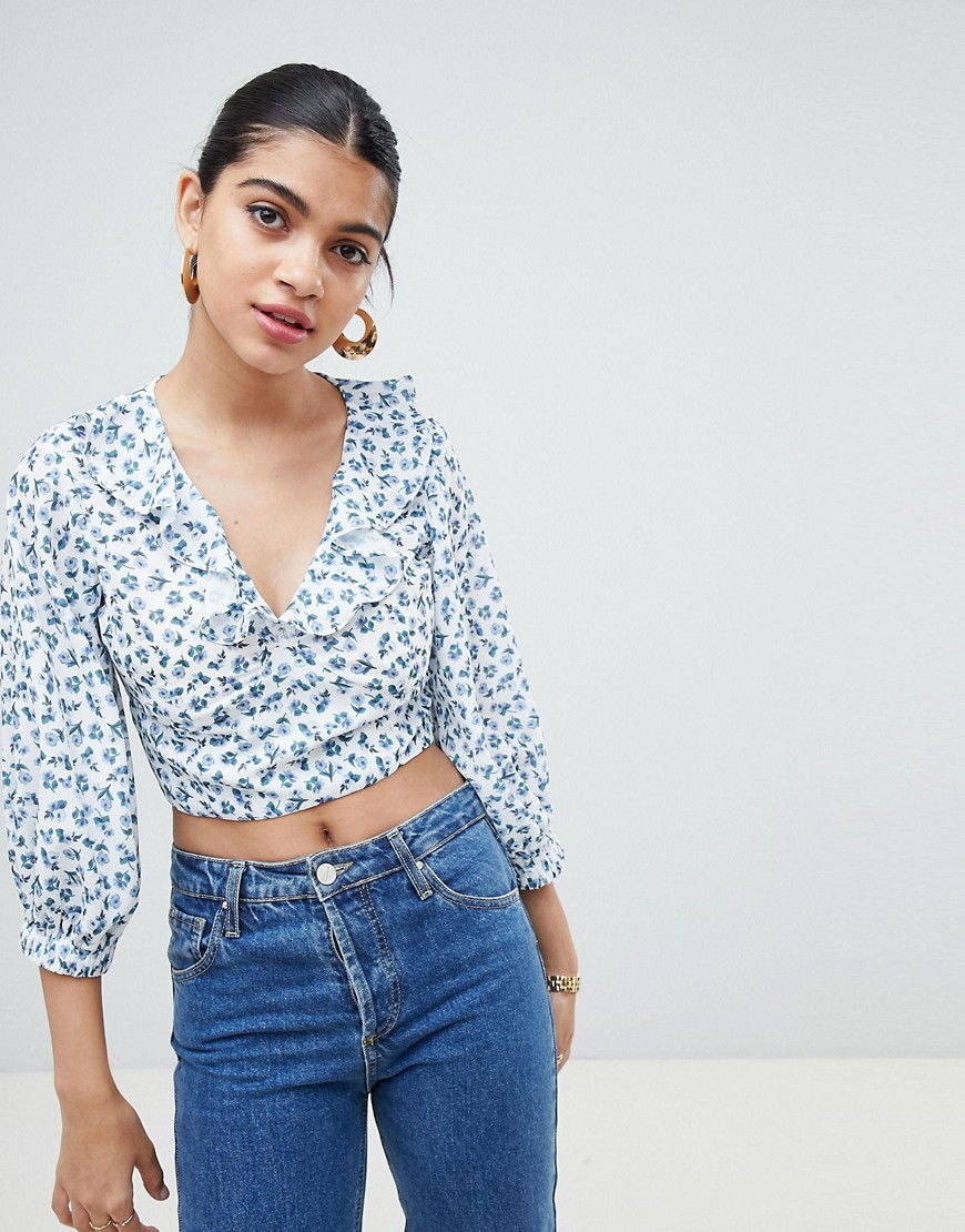 Fashion Union Cropped Blouse In Ditsy Floral