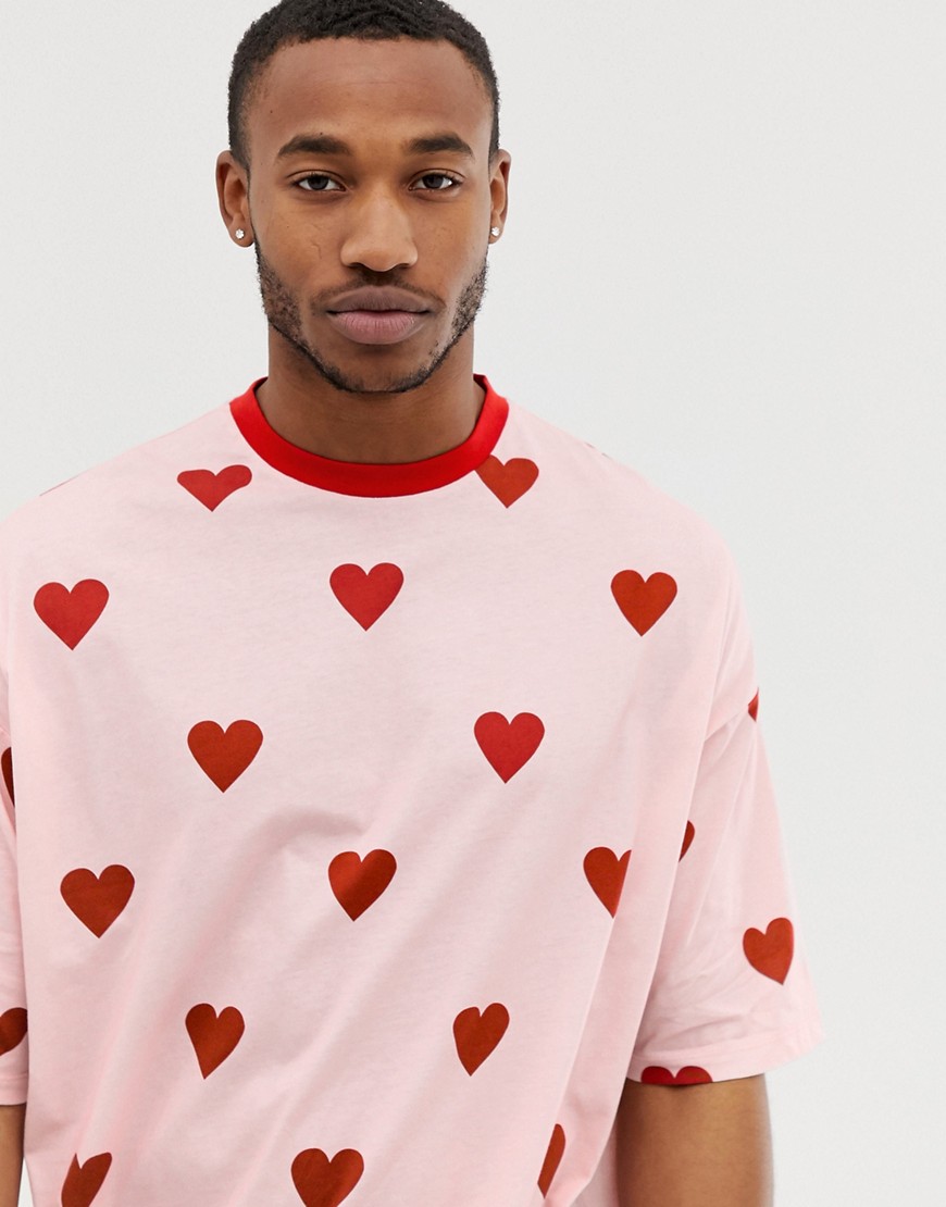 ASOS DESIGN oversized fit t-shirt with all over heart print