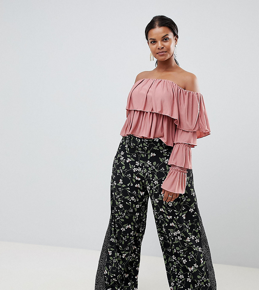 Missguided Plus Floral And Polka Dot Wide Leg Trousers