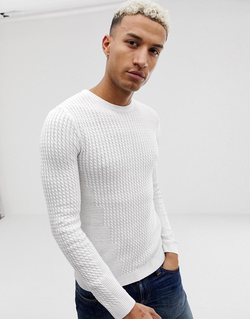ASOS DESIGN muscle fit lightweight cable jumper in white