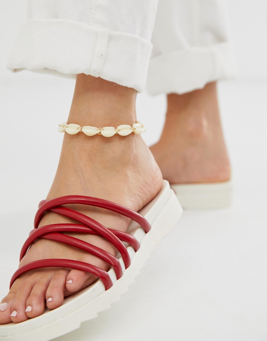 Asos Design Anklet With Faux Shells-gold