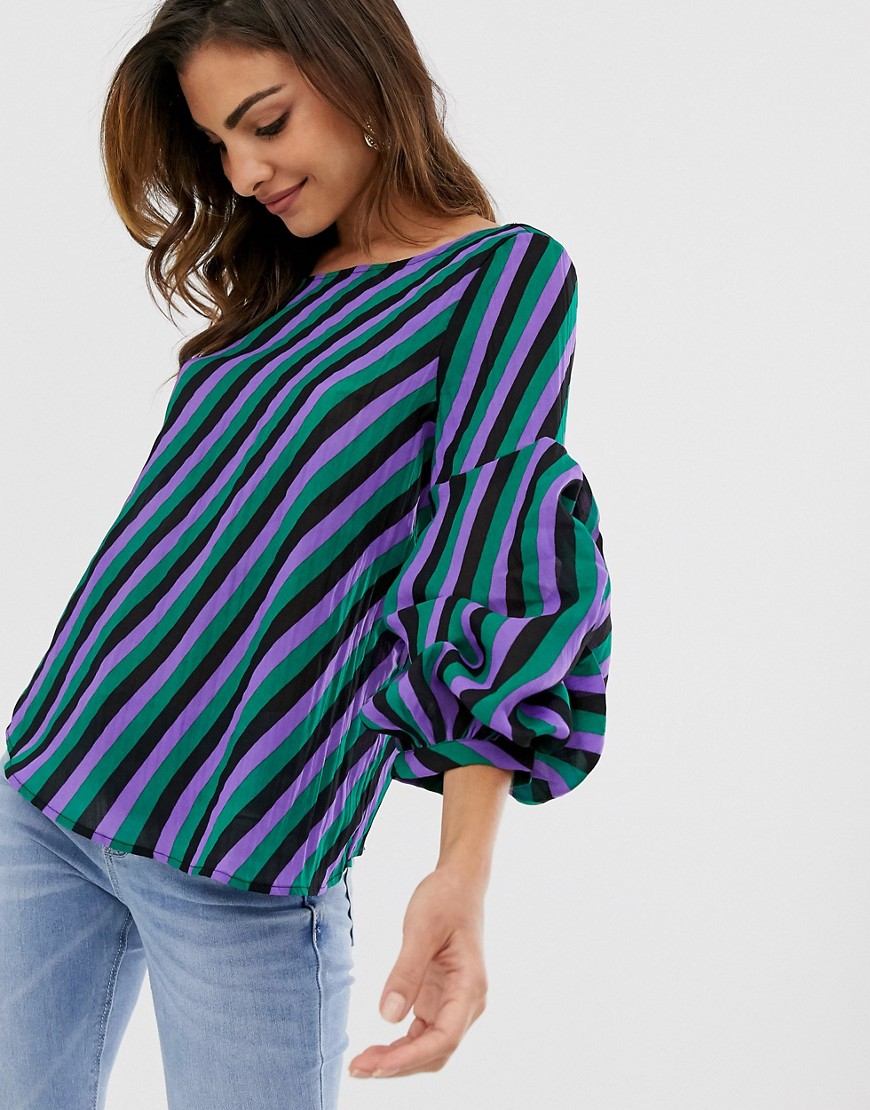 Vila stripe top with puff sleeves