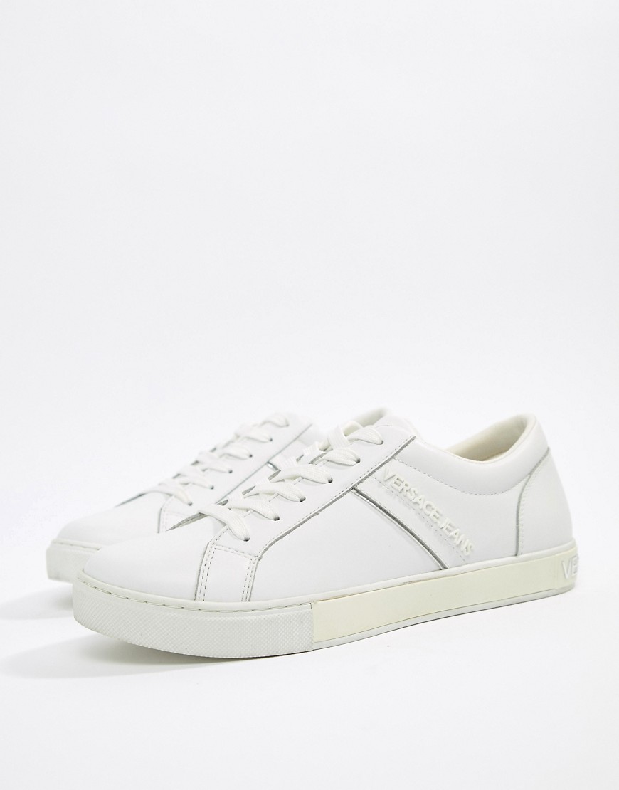 Versace Jeans leather trainers with logo in white - White
