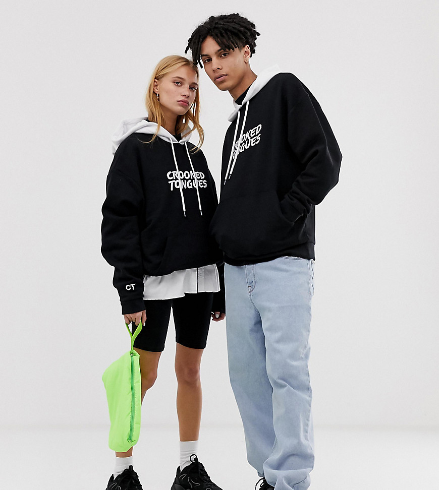 Crooked Tongues unisex oversized hoodie with contrast hoodie and back print