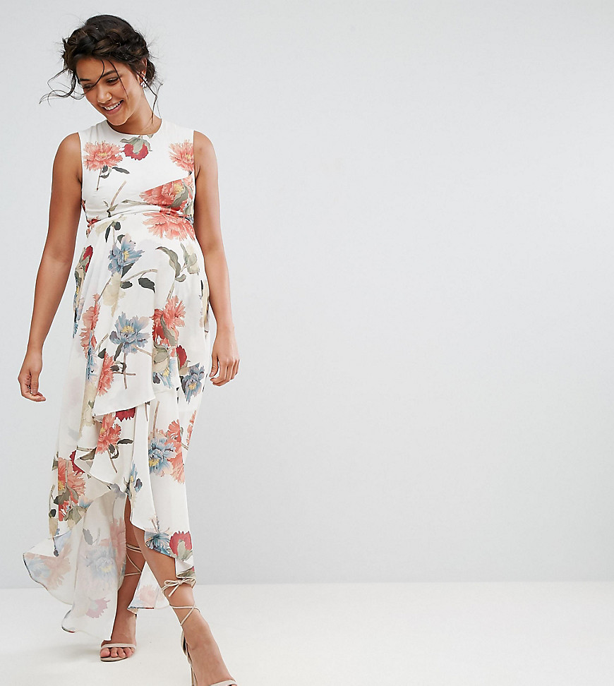 Hope & Ivy Maternity Printed Maxi Dress With Frill Detail - Multi