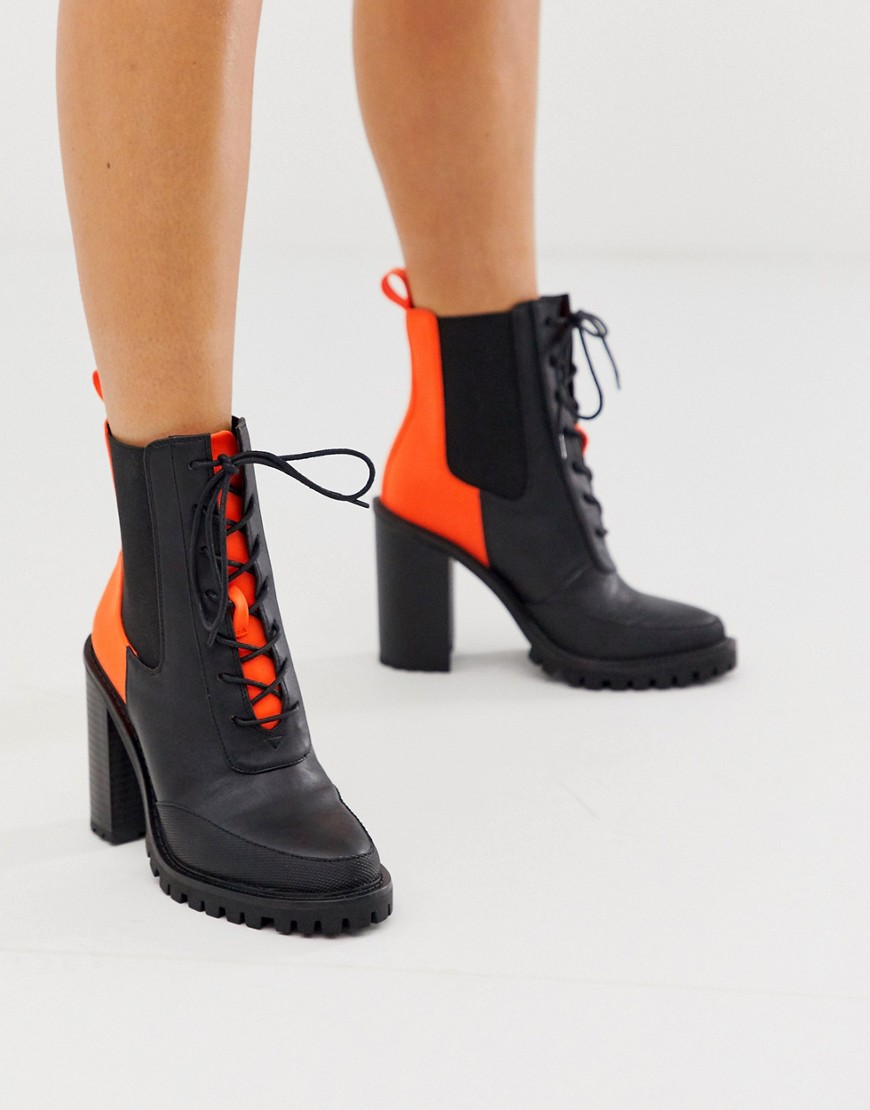 Asos Design Ellen Chunky Lace Up Boots In Neon-multi