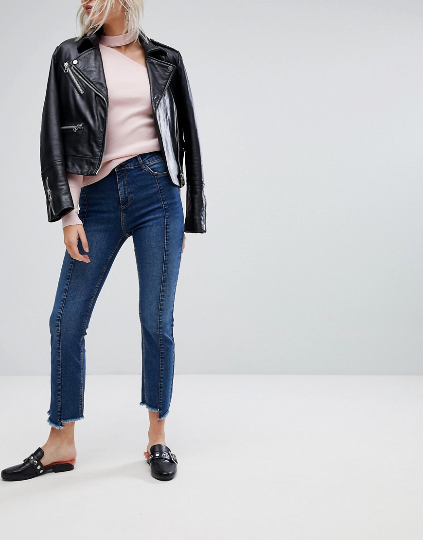Urban Bliss Cropped Kick Flare Jean with Front Seam and Raw Hem